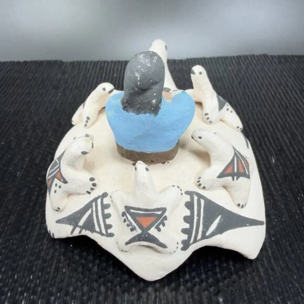 1992 Acoma Pottery Hand Made Signed Norma Jean Turtle Storyteller New Mexico VTG